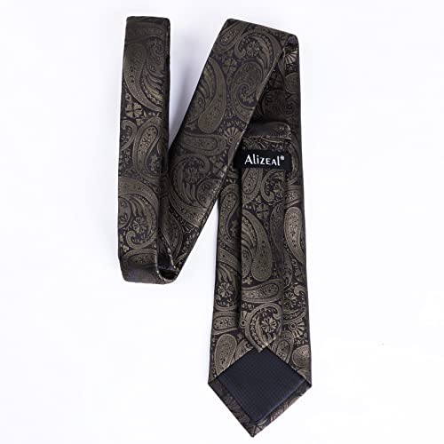 Alizeal Mens Gradient Paisley Necktie and Pocket Square Set | Elegant Design Perfect for Weddings Banquets Business Formal Events - color: 170-coffee