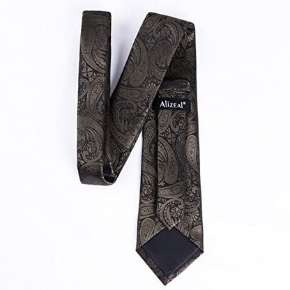 Alizeal Mens Gradient Paisley Necktie and Pocket Square Set | Elegant Design Perfect for Weddings Banquets Business Formal Events - color: 170-coffee