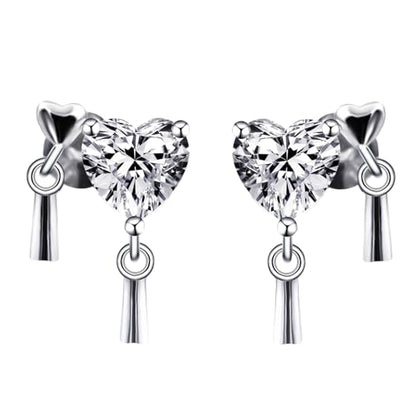 Moissanite Stud Earrings for Women, DF/VVS Clarity, Sterling Silver with 18K White Gold Plated - style: 2.0 Carat Heart