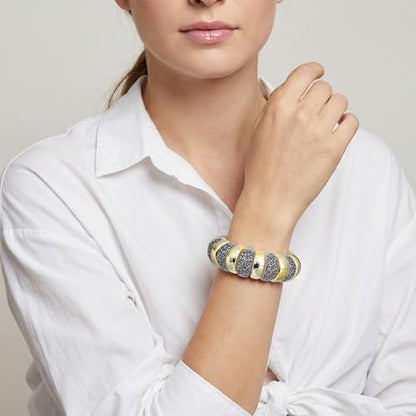 GOOJIDS Simple Beaded Gold Plated Bangles Bracelet Chunky Bamboo Tube Curved Stacking Clear Acrylic Colorful Beads Stretchable Gold Plated Bracelets Set For Women - color: B-Gold&White Leopard