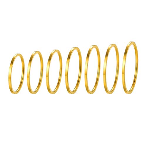 PROSTEEL Stainless Steel Rings Set, Women's Plain Band Knuckle Stacking Midi Rings Comfort Fit, Silver/Gold/Rose Gold/Black Tone, Multi Size #4-#12 - color: F 7 pcs-black