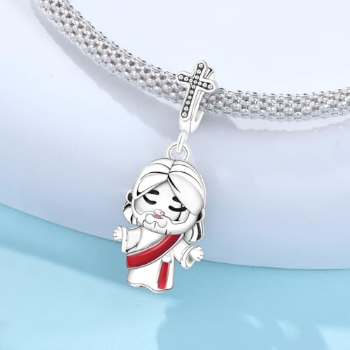 925 Sterling Silver Charms for Bracelets and Necklace Religious Cross Pendants Praying Hands, Bible, Virgin Mary, Jesus, Church Bead Jewelry - color: Charm with the theme of Jesus