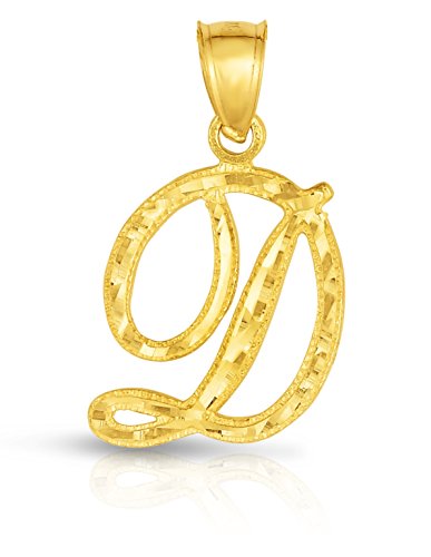 Floreo 10K Yellow Gold Charm Pendant Letter A-Z Personalized Alphabet Initial Name with optional 18 Inch Necklace - style: D