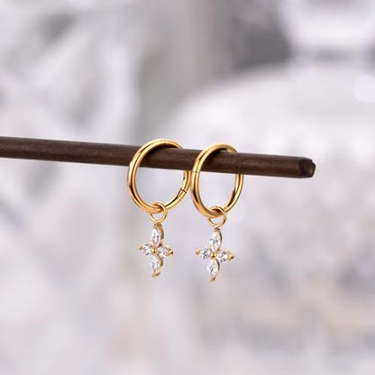 Ourania 16G Gold Stainless Steel Zircon Dangle Huggie Hoop Rook Piercing Helix Hoop Earring Tragus Hoop Cartilage Piercing for Women - color: Flower Gold 2PCS, size: 1.2*8mm 2pcs