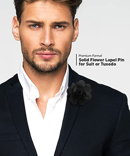 Premium Men's Formal Solid Color Flower Lapel Pin - Boutonniere for Men, Brooch Pin - color: Black