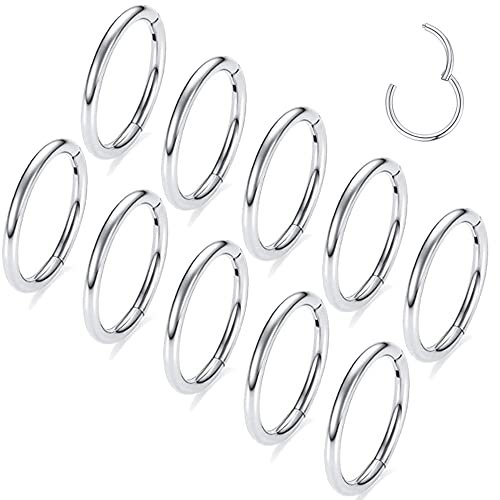 MOQIKAKA16G 18G 20G Surgical Steel Nose Septum Rings Hoops - Stainless Steel Hinged Clicker Segment Nose Rings Hoop Helix Cartilage Daith Tragus Sleeper Earrings, Ear Plugs Tunnels Gauges - color: Classic Silver 10PCS, size: 16g 6mm