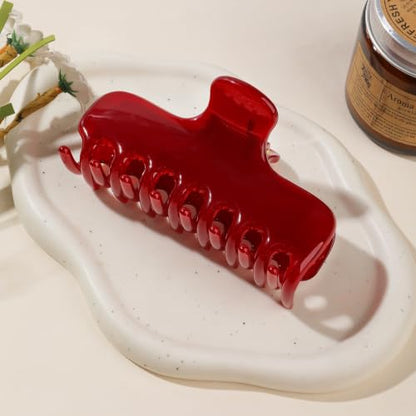 Ivyu 4-Inch Large Rounded Rectangle Hair Claw Clip for Women, Strong Hold | Smooth rounded teeth and a strong spring provide a secure hold for full updos on fine to medium hair. - color: Translucent red