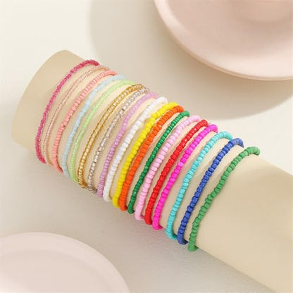 18Pcs Boho Stackable Beaded Bracelets for Women Colorful Handmade Multilayered Rice Beads Anklets Set Summer Beach Bohemian Jewelry Gift - color: Style 1 Multicolor A