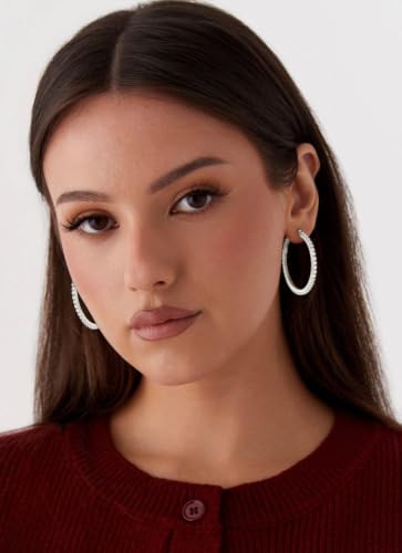 3mm 925 Sterling Silver Big Cubic Zirconia Hoop Earrings for Women Large Rhinestone Hoop Earrings 14K Gold Plated Hypoallergenic Lightweight 30mm/40mm/50mm/60mm - color: Silver-40mm