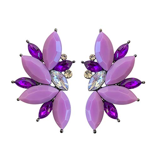 80s Funky Punk Rock Spiky Starburst Angel Wings Oversized Colorful Stones Studded Candy Cluster Women Statement Stud Earrings - color: Purple Ube