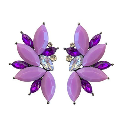 80s Funky Punk Rock Spiky Starburst Angel Wings Oversized Colorful Stones Studded Candy Cluster Women Statement Stud Earrings - color: Purple Ube