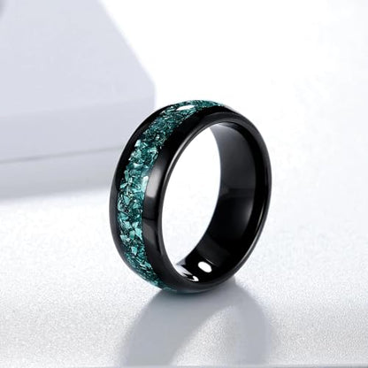 4mm/8mm Tungsten Wedding Bands for Men Women Ruby/Morganite/Emerald | Aquamarine/Zirconia, Black/Rose Gold/14K Gold, Engagement Promise Ring, Anniversary Valentine Day Birthday Gift for Him/Her - color: 8mm Black and Blue