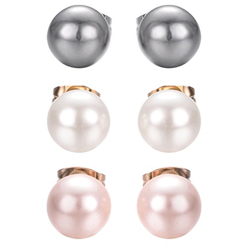 Yoursfs 3 Pairs Faux Pearl Stud Earrings Sets For Women 18K Gold Plated Elegant Small Round Pearl Stud - style: 3-Pair Faux Pearl Earring Set