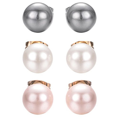 Yoursfs 3 Pairs Faux Pearl Stud Earrings Sets For Women 18K Gold Plated Elegant Small Round Pearl Stud - style: 3-Pair Faux Pearl Earring Set