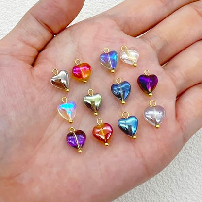 50 Pcs Crystal Glass Pendants for DIY Jewelry Making, AB Color Plated Charms for Bracelet Necklace Earring - style: 50 Pcs-Heart