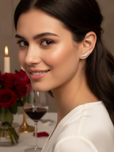Moissanite 20mm Butterlfy/Flower/Leaf/Bezel Crawler Stud Earrings for Women, 925 Sterling Silver with Gold Plated, Hypoallergenic Cartilage Earrings, Valentines Birthday Anniversary Wedding Gift - color: Bezel Setting - Millgrain - White Gold