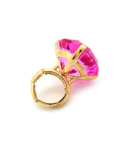 NYFASHION101 Women's Extra Big Rhinestone Fashion Stretch Ring - color: Fuchsia/Gold-Tone