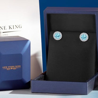 Gem Stone King 14K White Gold 6MM Round Gemstone Birthstone Stud Earrings with Removable Jackets and Lab Grown Diamond Accents | Gold Earrings For Women | Fine Jewelry Gift for Her Mom Women Wife - color: Apatite