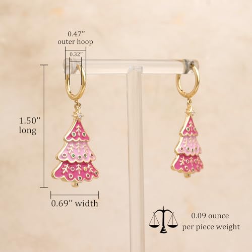 Sonateomber Gold Silver Small Hoop Dangle Earrings for Women, Trendy Dainty Rhinestone CZ Dangling Prom Wedding Leaf Flower Snowflake Butterfly Starfish Fashion Jewelry Gift - color: Pink Tree
