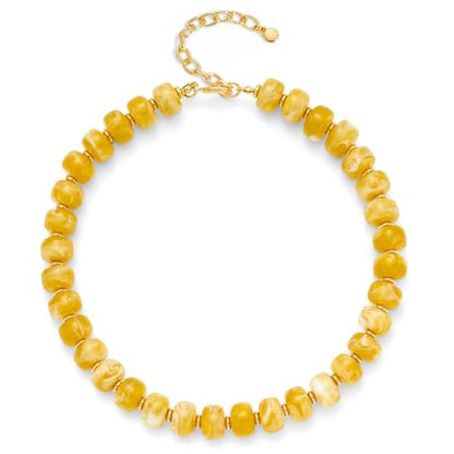 Chunky Colorful Choker Necklace for Women - Summer Beach Round Resin Beads Necklace, Trendy Statement Summer Beach Jewelry Birthday Gifts for Vacation Holiday - color: 14mm Yellow Beads