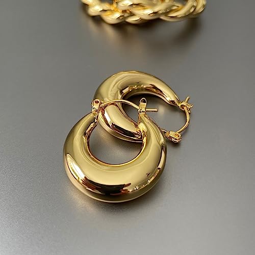 Chunky Gold Hoop Earrings for Women 14k Gold Plated Thick Triple Earrings | Hypoallergenic Trendy Chunky Gold Hoops Earrings,Dainty Jewelry Gifts for Women - style: oval hoop earrings