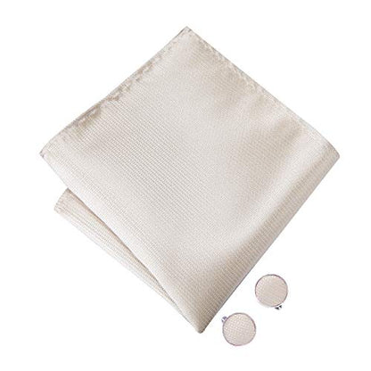 Hi-Tie 5Pcs Mens Solid Color Silk Tie Satin Pretied Bowtie Lapel Pin for Men Handkerchief Cufflink Wedding Gift Box - color: Beige Solid