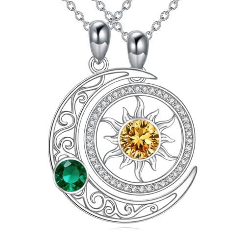 Couples Necklace for 2 Sun and Moon Pendant Matching Jewelry Anniversary Birthday Gifts for Couples BFF - color: May&November