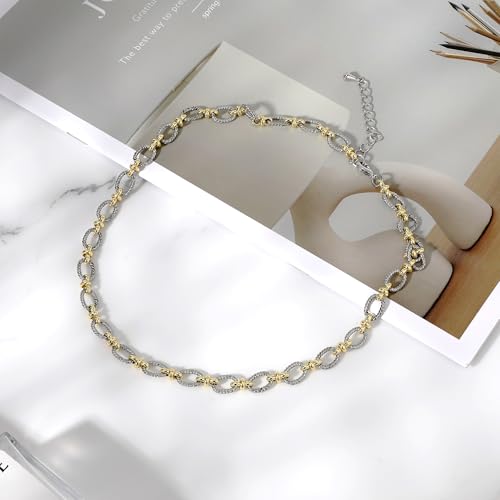 Two Tone Wire Necklace Gold and Silver Link Chain Adjustable 18K Gold Plated Twist Vintage Classic Jewelry - style: Oval - Two tone