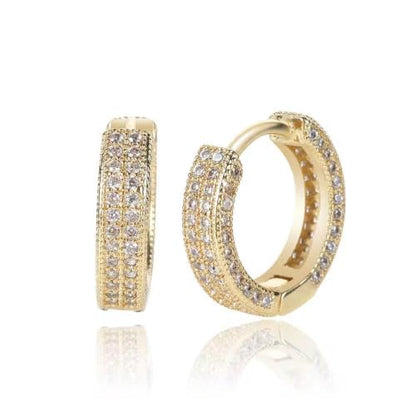 Iced Out Huggie Hoop Earrings for Men and Women, CZ Diamond Earrings, Stainless Steel Hypoallergenic Hinged Hoop Earrings - color: Gold