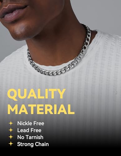 ChainsHouse Cuban Link Chain Necklace Men Women, 5/9/12/15mm Width, Stainless Steel/14K Gold Plated Cuban Necklace, 14"-30" Length, with Gift Box - color: B: Cuban-9mm-steel, size: 20.0 Inches
