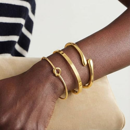 14K Gold Plated Stackable Bangle Bracelets for Women | Dainty Cuff Bracelets, Stackable for Women, Waterproof Bracelet Stack, Gold Jewelry Gifts Trendy Adjustable Accessories - color: 3-layer-D-Gold