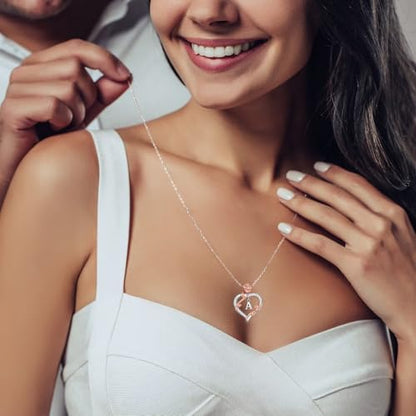 Iefil Anniversary Birthday Gifts for Women, Rose Heart Initial Necklace | Gift Box Packaging, 925 Sterling Silver, Jewelry Gifts for Women Her Wife Mom Girlfriend, Initial A-Z, 19+2inches - color: IEFIL JEWELRY BOX, style: S