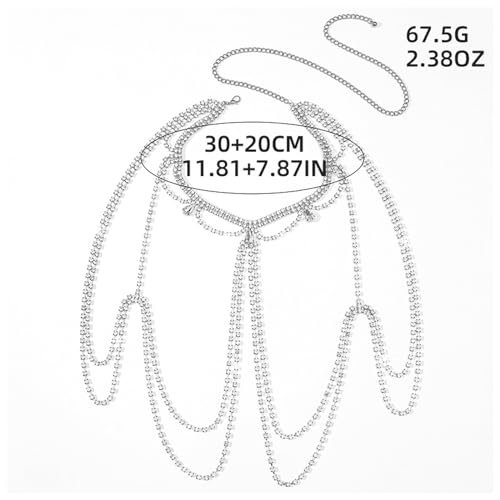 Sexy Rhinestone Shoulder Body Chain Jewelry,Multi-layered Waterdrop Rhinestone Bridal Back Chain Necklace Sexy Festival Rave Crystal Shoulder Chain Wedding Backdrop Jewelry for Women - style: Silver