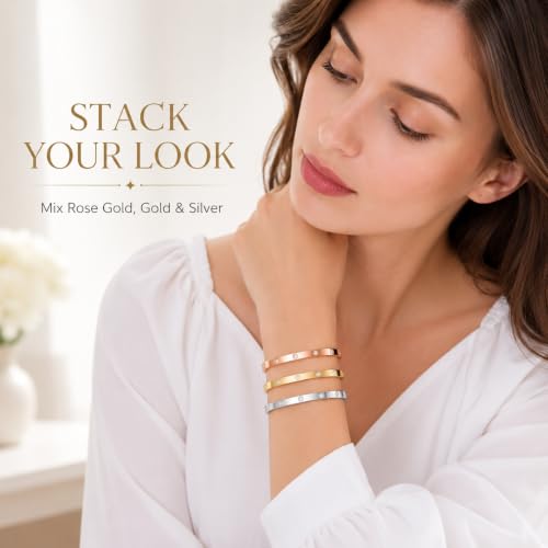 Friendship Love Bracelet for Women, 18K Gold Plated Titanium Steel Cuff - color: Gold, size: Zircon 7.5''