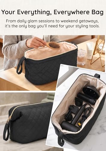 TeeYee Nylon Hair Tools Travel Bag for Dyson Airwrap Quilted Toiletry Bag | Travel Storage Bag for Shark Flexstyle/Curling Iron,Water-repellent,Wide-open,Well-structured,Heat-safe lining,001black - color: Black