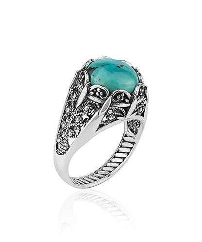 Filigranist 925 Sterling Silver Filigree Art Women Mini Dome Cocktail Ring with Gemstone, Gift Boxed - color: Turquoise
