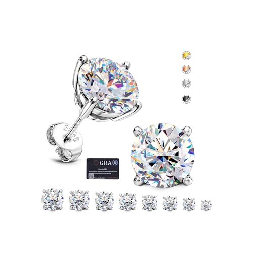 Moissanite Stud Earrings : 18K White Gold Plated Solid 925 Sterling Silver Earring Hypoallergenic Dainty Flat Back Stud Earrings Jewelry for Women Men D Color VVS1 Clarity - color: 4 Prong-White Gold, size: 2.0ctw(1.0ct Each)-6.5mm