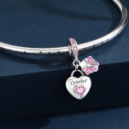 HappyStar 925 Sterling Silver Happy Birthday Bead Charm Love Heart Shape Birthstone Charms for Bracelets Dangle Pendant with 5A Cubic Zirconia Compatible Pandora Bracelets Jewelry Gift for Women - color: 91-October Birthstone Charms