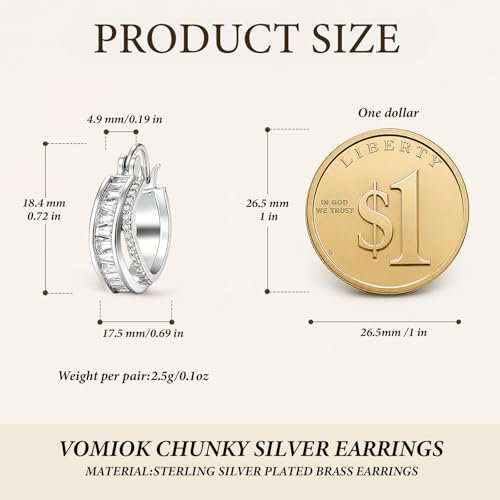 Gold Silver Huggie Hoop Earrings for Women 18K Gold & Sterling Silver Plated Cubic Zirconia Hoop Earrings Double Hoops Earrings Hypoallergenic Non Tarnish Earings Jewelry Gift - color: Silver-A