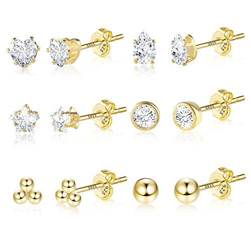 KISSPAT 6 Pairs Small Gold Stud Earrings Set for Women Hypoallergenic Silver post Tiny Stud Earrings Multiple Pack - color: A