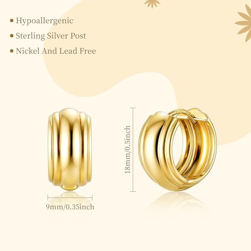 925 Sterling Silver Hoop Earrings for Women Chunky Small Huggie Earrings | Hypoallergenic Lightweight Huggy Earrings Crafted with 925 Sterling Silver Posts Fashion Jewelry Gifts - color: Gold Chunky Huggie Earrings