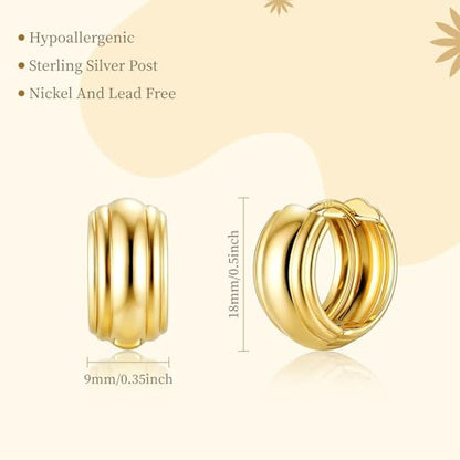 925 Sterling Silver Hoop Earrings for Women Chunky Small Huggie Earrings | Hypoallergenic Lightweight Huggy Earrings Crafted with 925 Sterling Silver Posts Fashion Jewelry Gifts - color: Gold Chunky Huggie Earrings