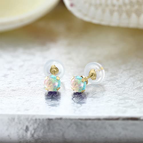 Gem Stone King 14K Gold Gemstone Birthstone Stud Earrings For Women Men | 4MM Round Cut | Solitaire Gold Studs with Secure Backs | Fine Jewelry for Her Him Mom Dad Wife