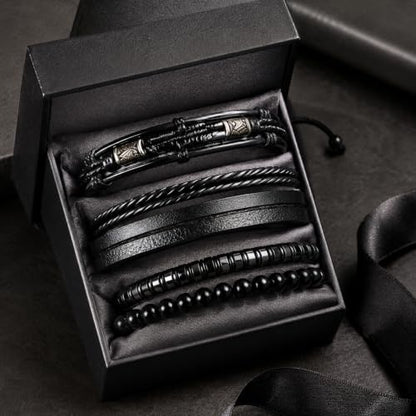 Braided Leather And Wood Bead Bracelet Set for Men Women ，Beads Cuff Bracelet Hemp Cords Ethnic Tribal，Wristband Stackable Bracelets Set Adjustable，Fashion Jewelry， Daily Wear And Party, Gift for He