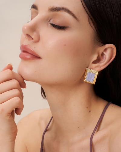 18K Gold Plated Burgundy Maroon Black Large Chunky Thin Ribbed Chamfered Square Geometric Dangle Stud Statement Earrings for Women by SNGIA , Big Tropical Button Bohemian Handmade Trendy Baroque Enamel Vacation Summer Chandelier Drop Jewelry Gifts, Rectan