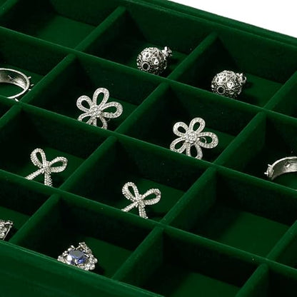 24-Grid Velvet Jewelry Tray for Ring & Earring Storage Green | 24 Compartments, Large Capacity, For Home & Commercial Use, Stackable - size: 24 Grid