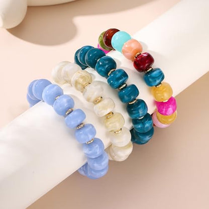 Colorful Beaded Bracelets Boho Jewelry for Women Multicolor Resin Chunky Bracelet Summer Vacation Outfits Beach Gifts - color: White