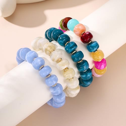 Colorful Beaded Bracelets Boho Jewelry for Women Multicolor Resin Chunky Bracelet Summer Vacation Outfits Beach Gifts - color: White-Heart