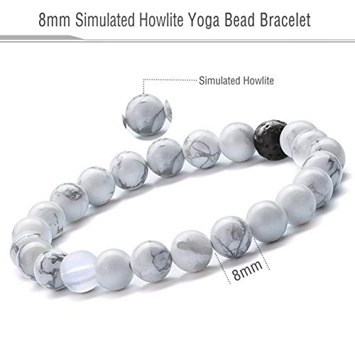 Men Women 8mm Tiger Eye Stone Beads Bracelet - color: Simulated Howlite-21003