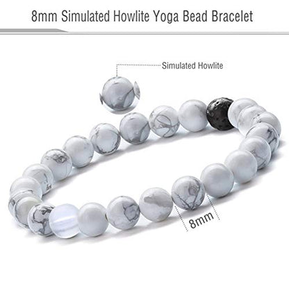 Men Women 8mm Tiger Eye Stone Beads Bracelet - color: Simulated Howlite-21003